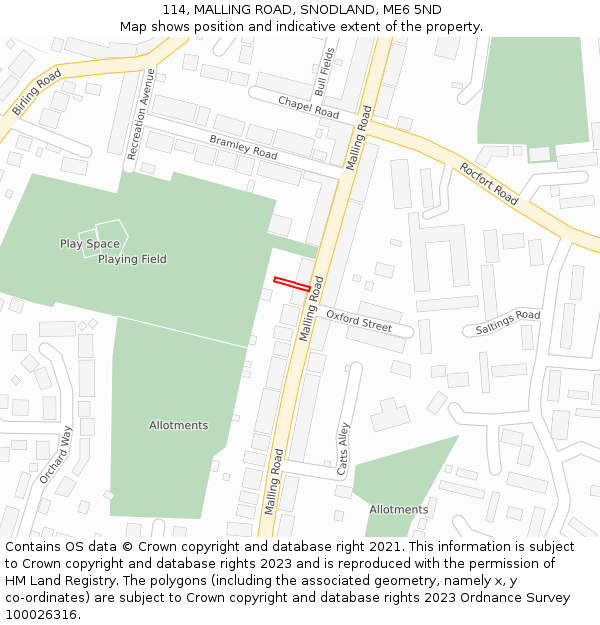 114, MALLING ROAD, SNODLAND, ME6 5ND: Location map and indicative extent of plot