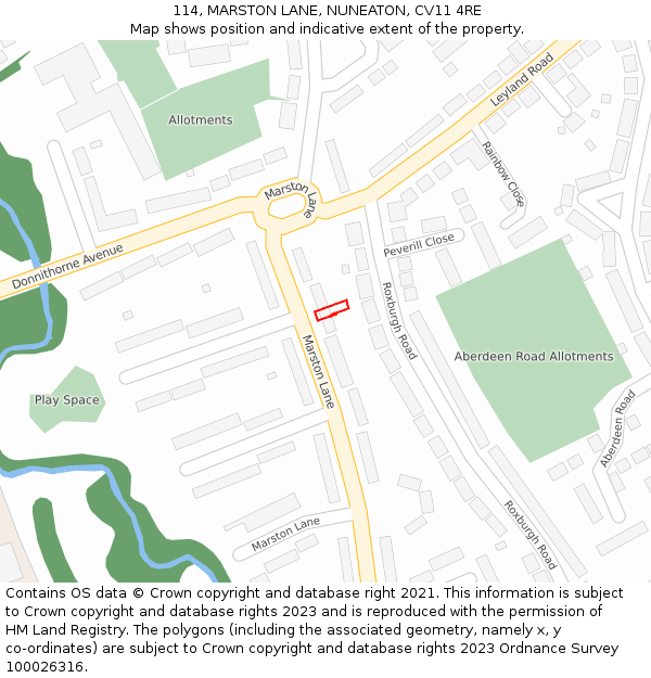 114, MARSTON LANE, NUNEATON, CV11 4RE: Location map and indicative extent of plot