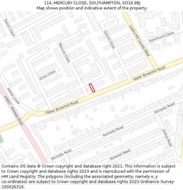 114, MERCURY CLOSE, SOUTHAMPTON, SO16 8BJ: Location map and indicative extent of plot