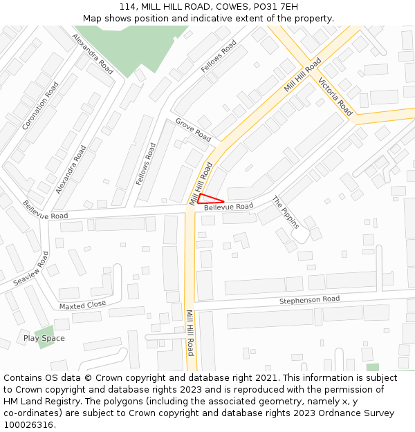 114, MILL HILL ROAD, COWES, PO31 7EH: Location map and indicative extent of plot