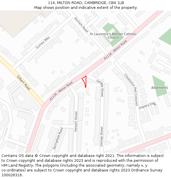 114, MILTON ROAD, CAMBRIDGE, CB4 1LB: Location map and indicative extent of plot