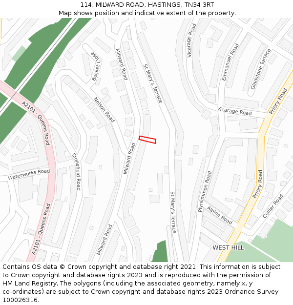 114, MILWARD ROAD, HASTINGS, TN34 3RT: Location map and indicative extent of plot