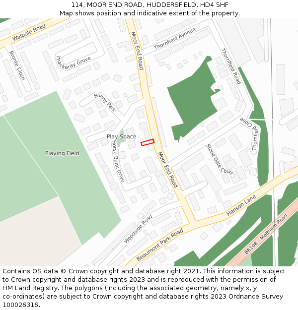 114, MOOR END ROAD, HUDDERSFIELD, HD4 5HF: Location map and indicative extent of plot
