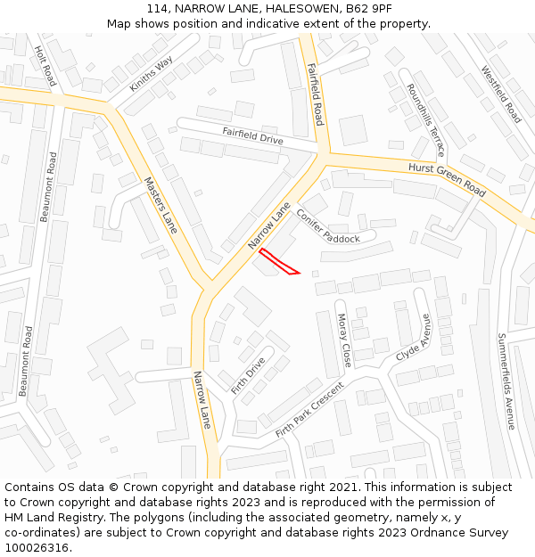 114, NARROW LANE, HALESOWEN, B62 9PF: Location map and indicative extent of plot