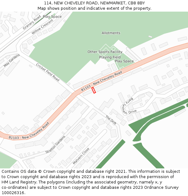 114, NEW CHEVELEY ROAD, NEWMARKET, CB8 8BY: Location map and indicative extent of plot
