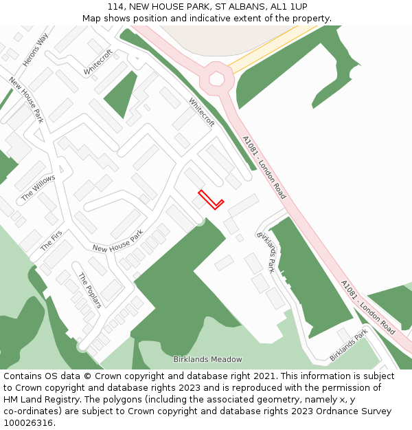 114, NEW HOUSE PARK, ST ALBANS, AL1 1UP: Location map and indicative extent of plot