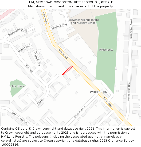 114, NEW ROAD, WOODSTON, PETERBOROUGH, PE2 9HF: Location map and indicative extent of plot