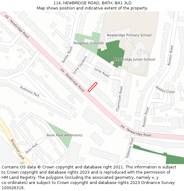 114, NEWBRIDGE ROAD, BATH, BA1 3LD: Location map and indicative extent of plot