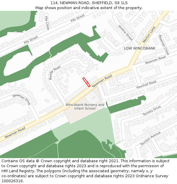 114, NEWMAN ROAD, SHEFFIELD, S9 1LS: Location map and indicative extent of plot