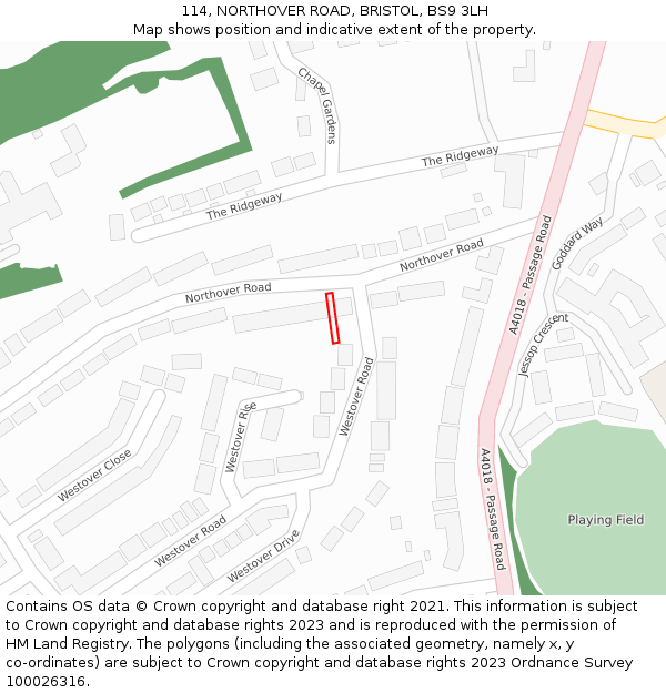 114, NORTHOVER ROAD, BRISTOL, BS9 3LH: Location map and indicative extent of plot