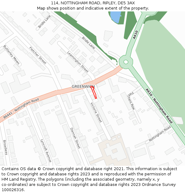 114, NOTTINGHAM ROAD, RIPLEY, DE5 3AX: Location map and indicative extent of plot