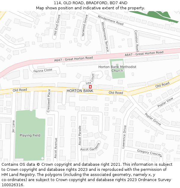 114, OLD ROAD, BRADFORD, BD7 4ND: Location map and indicative extent of plot