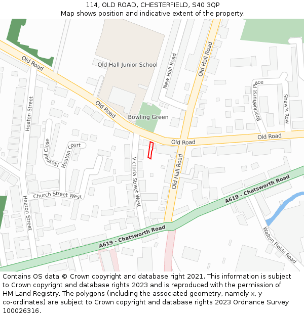114, OLD ROAD, CHESTERFIELD, S40 3QP: Location map and indicative extent of plot