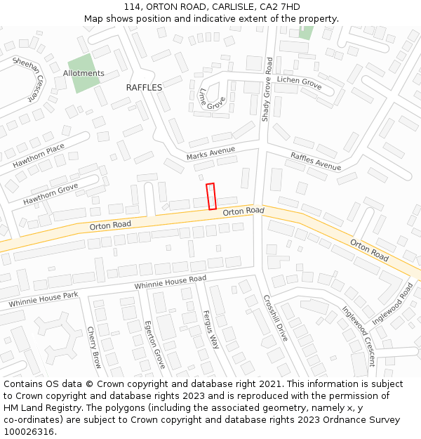 114, ORTON ROAD, CARLISLE, CA2 7HD: Location map and indicative extent of plot