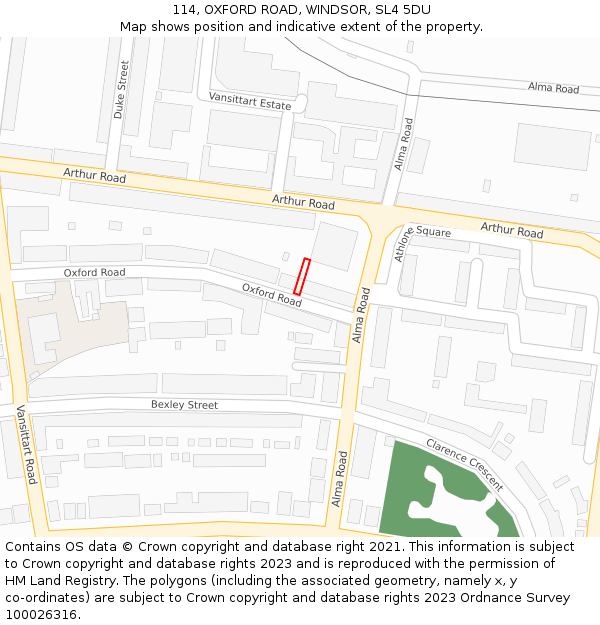 114, OXFORD ROAD, WINDSOR, SL4 5DU: Location map and indicative extent of plot