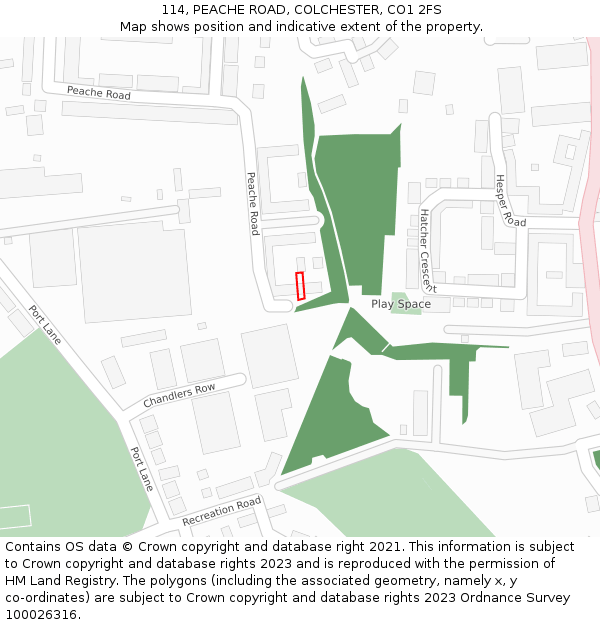 114, PEACHE ROAD, COLCHESTER, CO1 2FS: Location map and indicative extent of plot