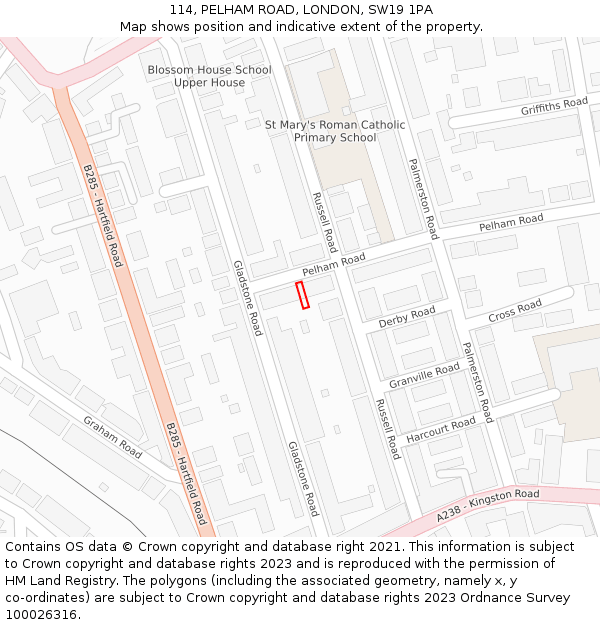 114, PELHAM ROAD, LONDON, SW19 1PA: Location map and indicative extent of plot