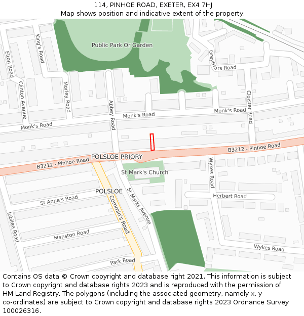 114, PINHOE ROAD, EXETER, EX4 7HJ: Location map and indicative extent of plot
