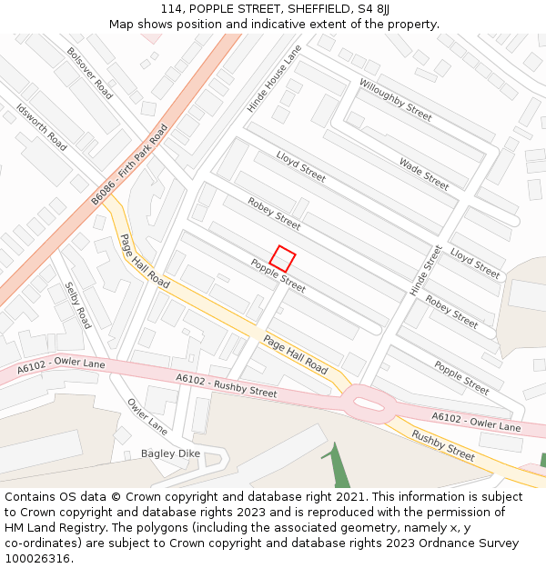 114, POPPLE STREET, SHEFFIELD, S4 8JJ: Location map and indicative extent of plot