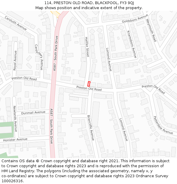114, PRESTON OLD ROAD, BLACKPOOL, FY3 9QJ: Location map and indicative extent of plot