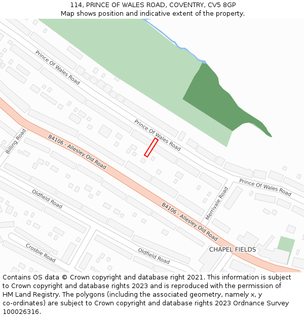 114, PRINCE OF WALES ROAD, COVENTRY, CV5 8GP: Location map and indicative extent of plot
