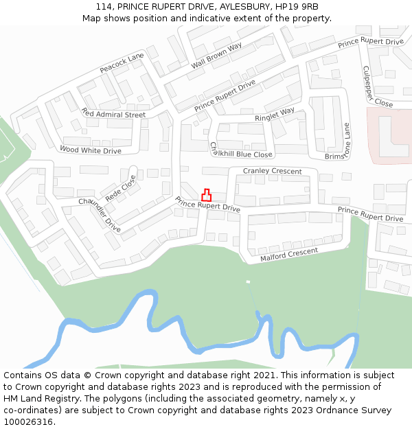 114, PRINCE RUPERT DRIVE, AYLESBURY, HP19 9RB: Location map and indicative extent of plot