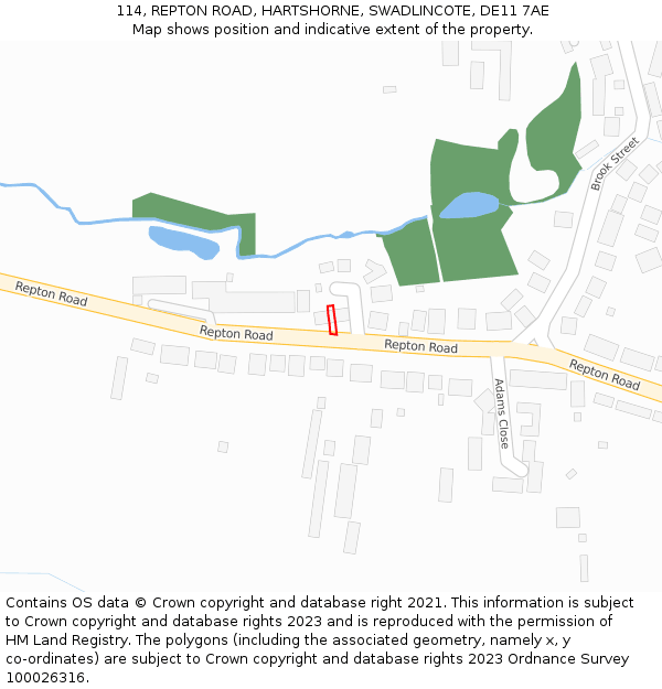 114, REPTON ROAD, HARTSHORNE, SWADLINCOTE, DE11 7AE: Location map and indicative extent of plot