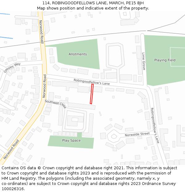 114, ROBINGOODFELLOWS LANE, MARCH, PE15 8JH: Location map and indicative extent of plot