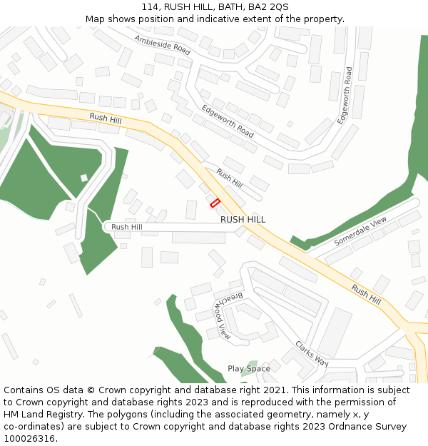 114, RUSH HILL, BATH, BA2 2QS: Location map and indicative extent of plot