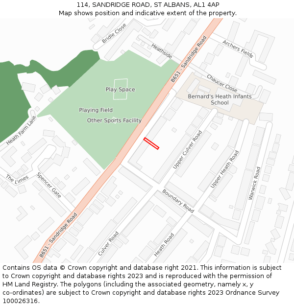 114, SANDRIDGE ROAD, ST ALBANS, AL1 4AP: Location map and indicative extent of plot