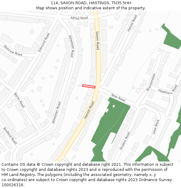 114, SAXON ROAD, HASTINGS, TN35 5HH: Location map and indicative extent of plot