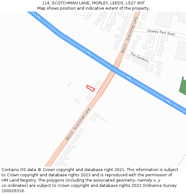 114, SCOTCHMAN LANE, MORLEY, LEEDS, LS27 0NT: Location map and indicative extent of plot