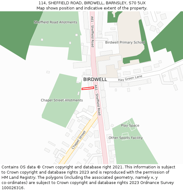 114, SHEFFIELD ROAD, BIRDWELL, BARNSLEY, S70 5UX: Location map and indicative extent of plot