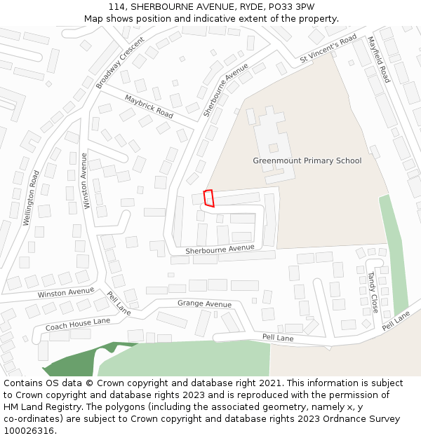 114, SHERBOURNE AVENUE, RYDE, PO33 3PW: Location map and indicative extent of plot