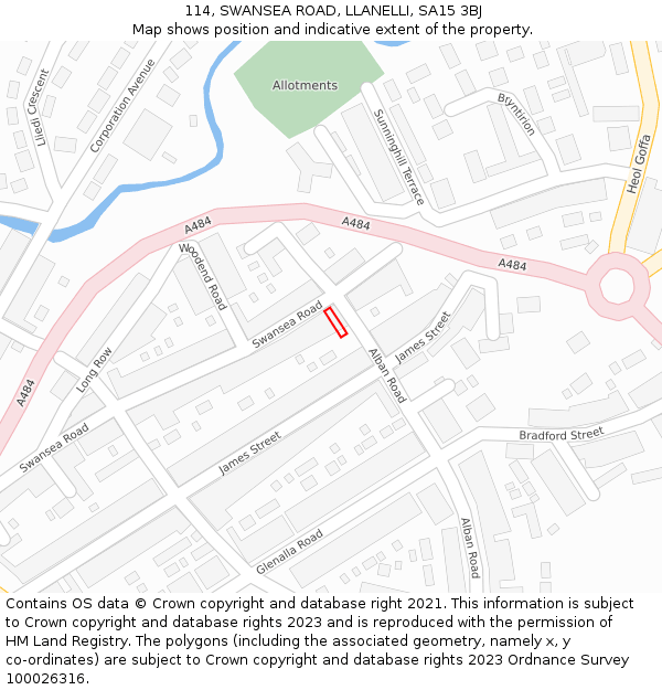 114, SWANSEA ROAD, LLANELLI, SA15 3BJ: Location map and indicative extent of plot