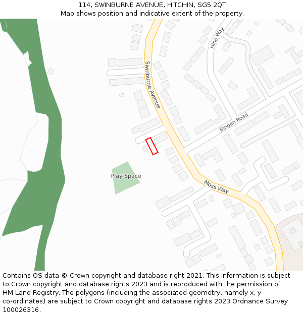 114, SWINBURNE AVENUE, HITCHIN, SG5 2QT: Location map and indicative extent of plot