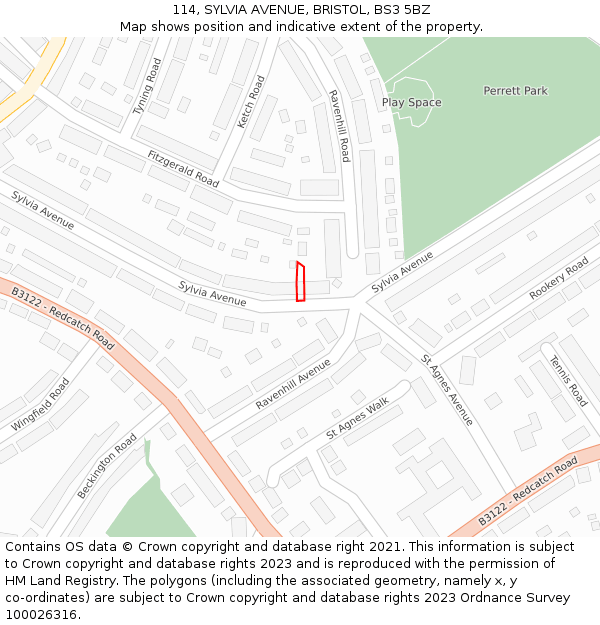 114, SYLVIA AVENUE, BRISTOL, BS3 5BZ: Location map and indicative extent of plot