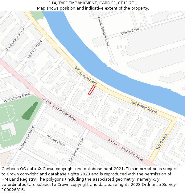 114, TAFF EMBANKMENT, CARDIFF, CF11 7BH: Location map and indicative extent of plot
