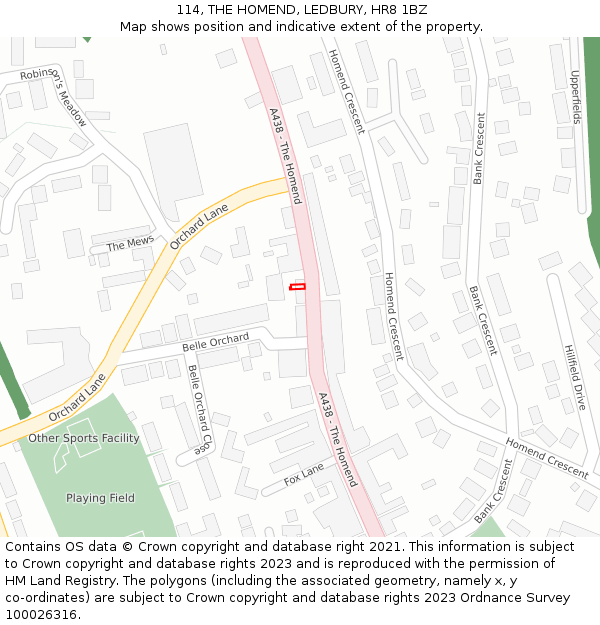 114, THE HOMEND, LEDBURY, HR8 1BZ: Location map and indicative extent of plot