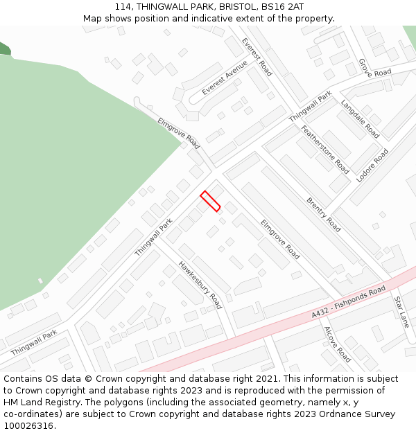 114, THINGWALL PARK, BRISTOL, BS16 2AT: Location map and indicative extent of plot