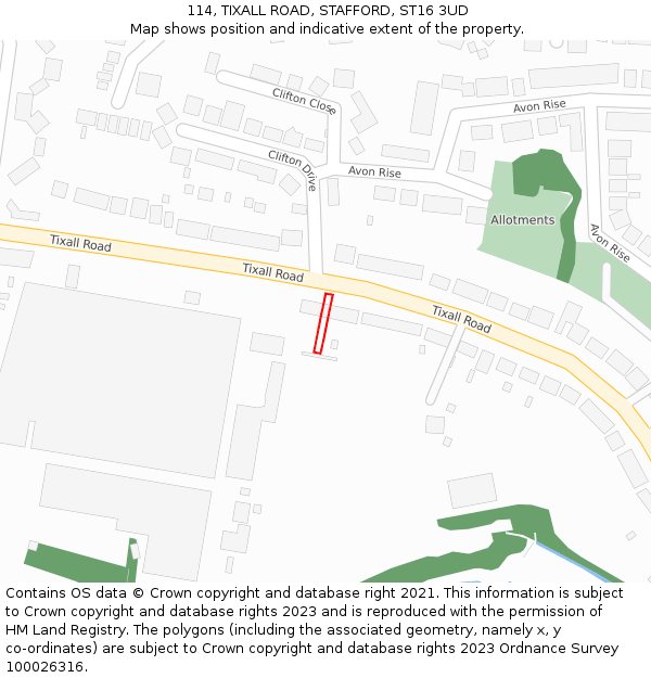 114, TIXALL ROAD, STAFFORD, ST16 3UD: Location map and indicative extent of plot