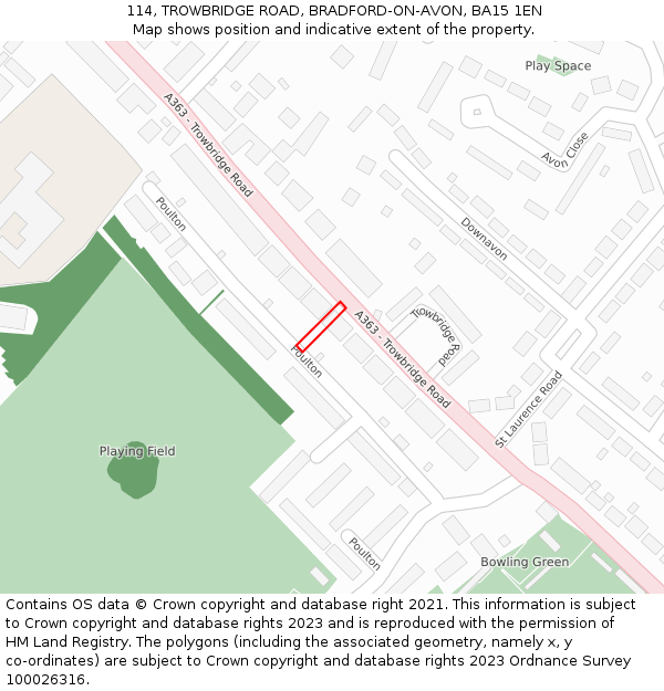 114, TROWBRIDGE ROAD, BRADFORD-ON-AVON, BA15 1EN: Location map and indicative extent of plot