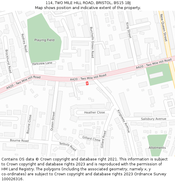 114, TWO MILE HILL ROAD, BRISTOL, BS15 1BJ: Location map and indicative extent of plot
