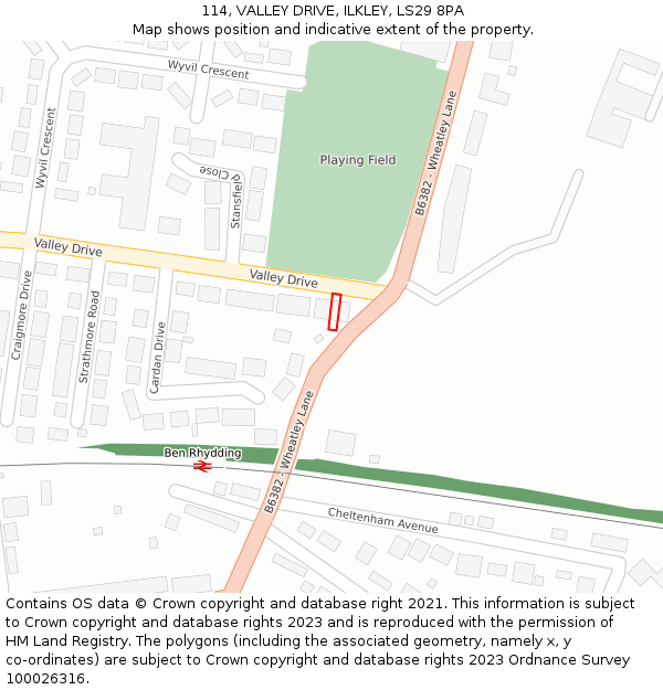 114, VALLEY DRIVE, ILKLEY, LS29 8PA: Location map and indicative extent of plot