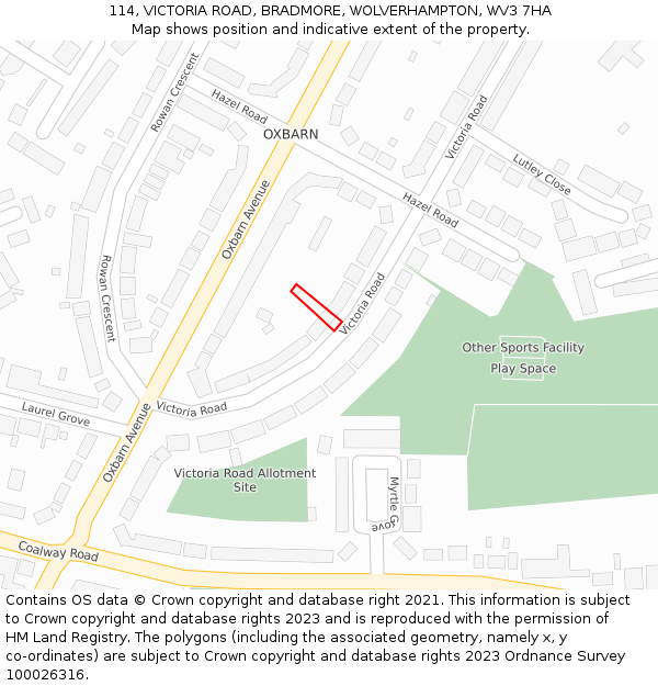 114, VICTORIA ROAD, BRADMORE, WOLVERHAMPTON, WV3 7HA: Location map and indicative extent of plot
