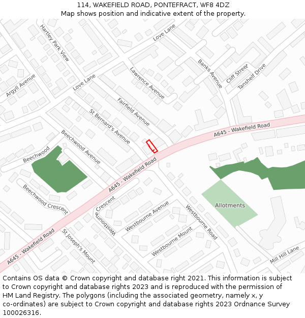114, WAKEFIELD ROAD, PONTEFRACT, WF8 4DZ: Location map and indicative extent of plot