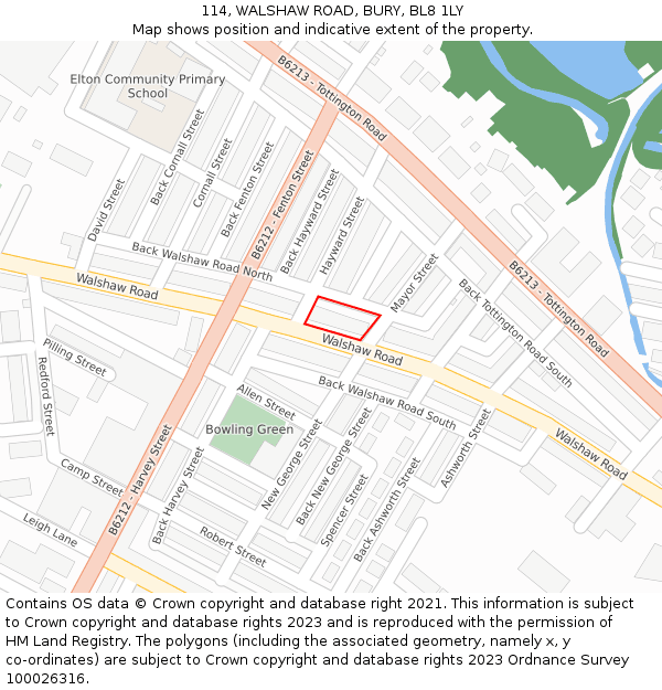 114, WALSHAW ROAD, BURY, BL8 1LY: Location map and indicative extent of plot