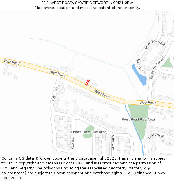 114, WEST ROAD, SAWBRIDGEWORTH, CM21 0BW: Location map and indicative extent of plot