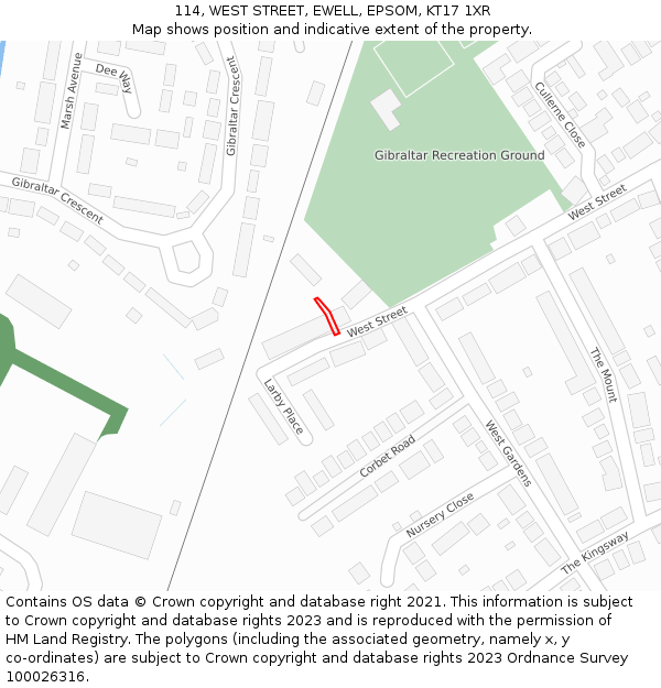 114, WEST STREET, EWELL, EPSOM, KT17 1XR: Location map and indicative extent of plot