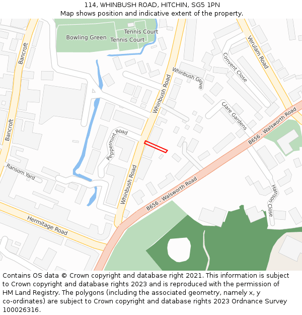 114, WHINBUSH ROAD, HITCHIN, SG5 1PN: Location map and indicative extent of plot